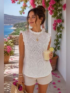 White blouse embroidered Maurices S summer light boho Cotton chi